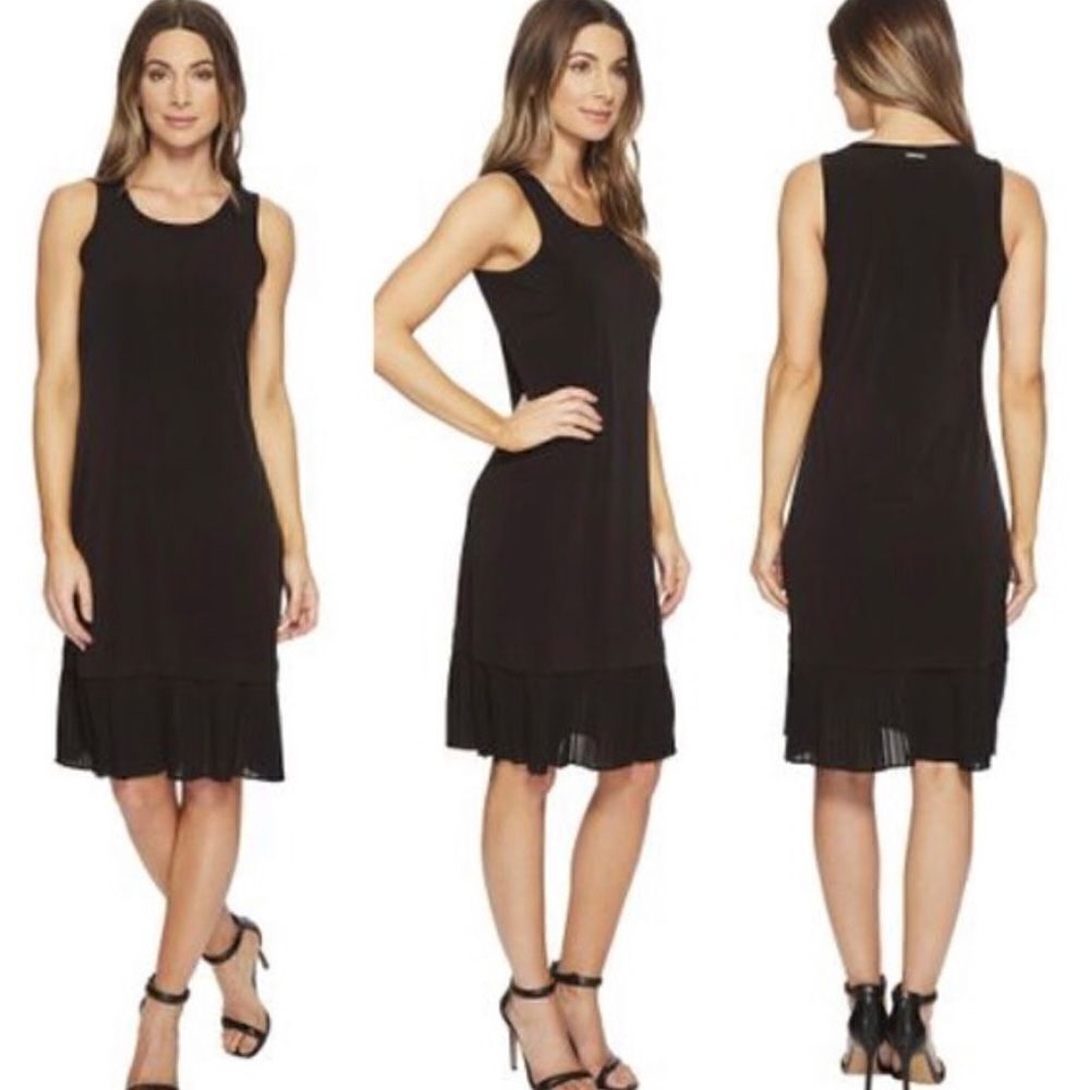 MICHAEL Michael Kors Black Stretchy Accordian Pleated Hem Sleevless Dress